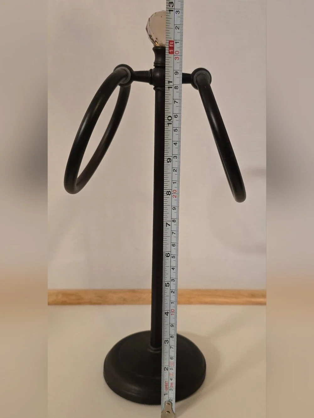 Elegant Oil Rubbed Bronze Hand Towel Holder Stand with Crystal Ball Topper - 13”
